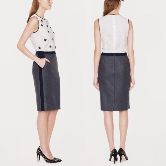 J CREW 100% Wool No.2 Pencil Skirt Knee Length Colorblock Career Creative Office - Picture 2 of 11